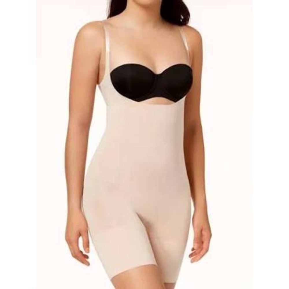 Spanx OnCore Mid-Thigh Bodysuit Nude Beige Shapewear 10130R Large L Firm Control